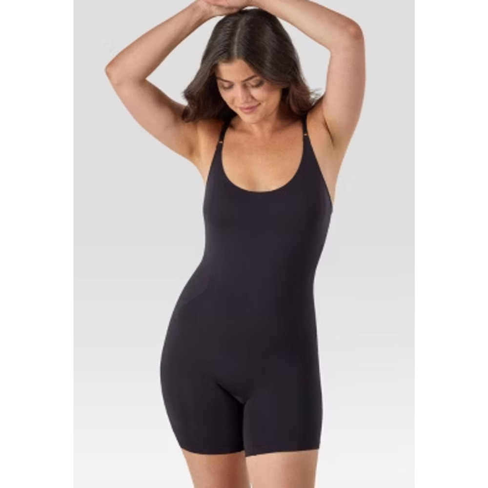 NWT Maidenform Black Seamless Mid Thigh Bodysuit Shaping‎ Shapewear Size 2XL